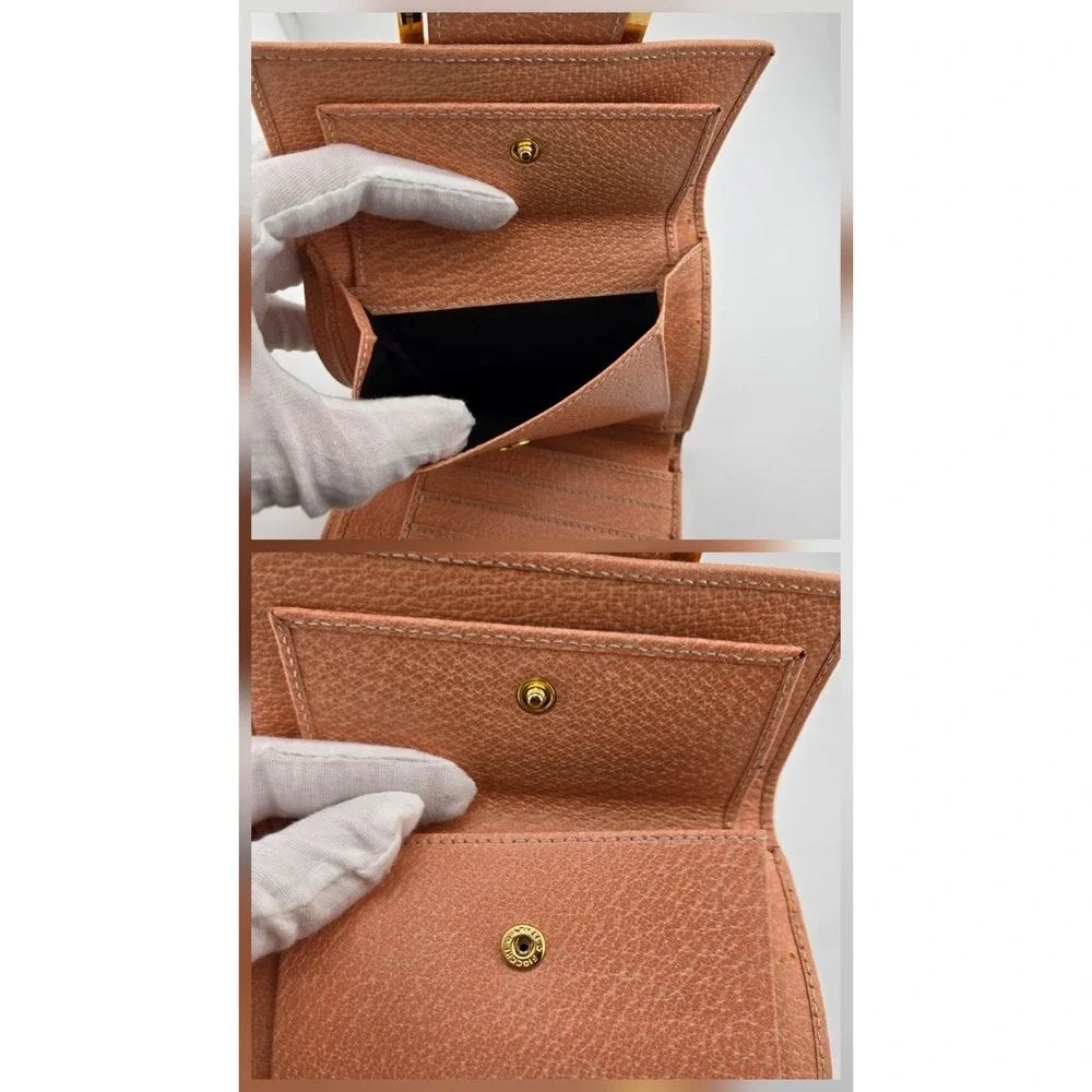 Fendi Peach Leather FF Logo Buckle Trifold Wallet Gold Hardware Compact